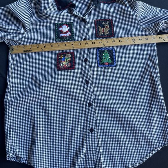 Lemon Grass Button Up Shirt Womens Large Black White Gingham Holiday Christmas - Picture 6 of 9